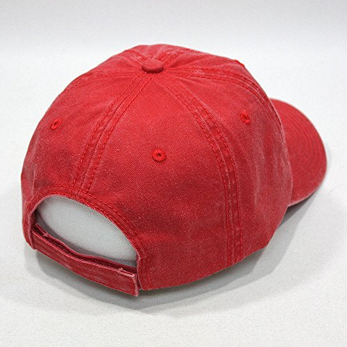 Plain Washed Cotton Adjustable 6 Panel Dad Hat Baseball Cap - color: Red