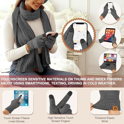 HEEKPEK Winter Beanie Hats Scarf Gloves Ear Muffs Fuzzy Socks 5pcs Set for Women Cold Weather Beanies Touch Screen Gloves - color: Dark Grey