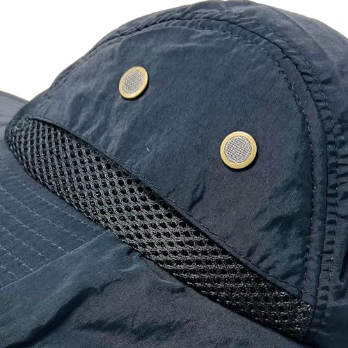Packable and Adjustable Mesh Boonie Sun Hat with Neck Flap - color: Black