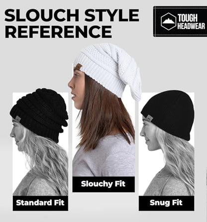 Tough Headwear Slouchy Oversized Beanie Hat - Warm Winter Hats for Women - Stretch Fit Mens Beanie - color: White
