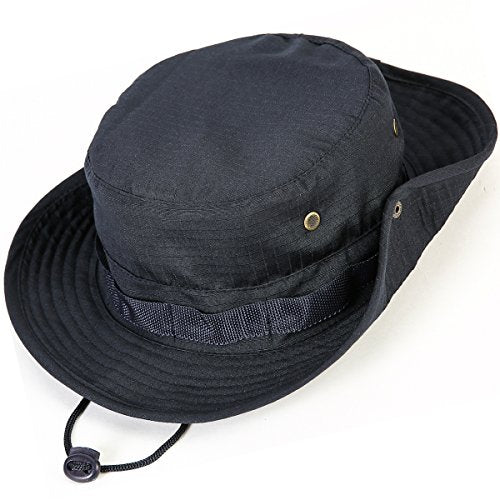 Wide Brim Boonie Hat, Men & Women Top Camo Bucket Hats for Safari Military Beach - color: Navy