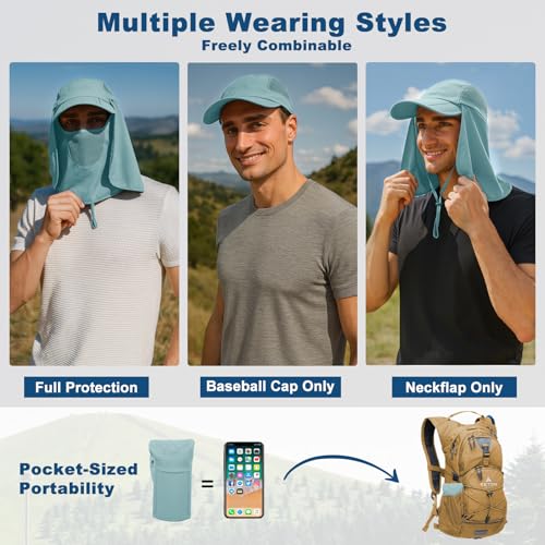 Surblue Baseball Sun Cap with Removable Neck Flap and Face Mask UPF 50+ - color: Blue, size: Small