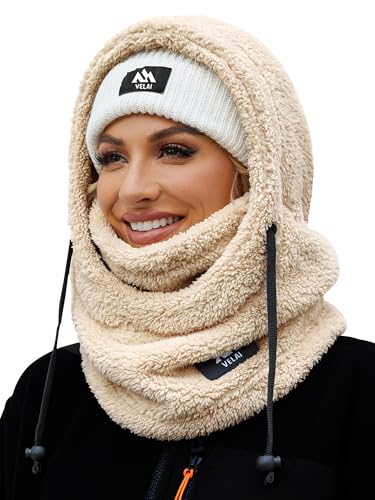 Balaclava Fleece Ski Mask Winter Face Masks Windproof Hooded Scarf - color: Beige