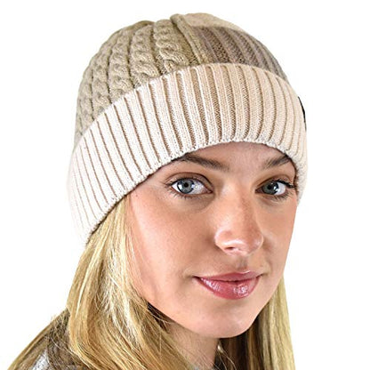 C.C Winter Warm Multi Knit Tricolor Skull Cap Cuff Beanie - color: Taupe/Beige