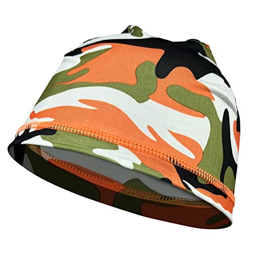 PAX Beanie Cycling Skull Caps, Camo Cooling Helmet Liner, Sweat Breathable Moisture Wicking Running Hat for Outdoor Sport. - color: Camo Orange