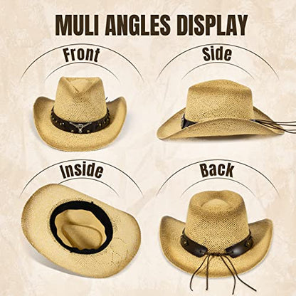 Simplicity New Western Style Classic Cowboy Straw Hat - color: Light Beige