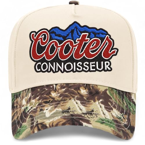Connoisseur Trucker Hat | Funny Meme Party Trendy Cowboy Beer | Premium Snapback Hat for Men & Women - color: Woodland Camo/Natural | Embroidered Patch