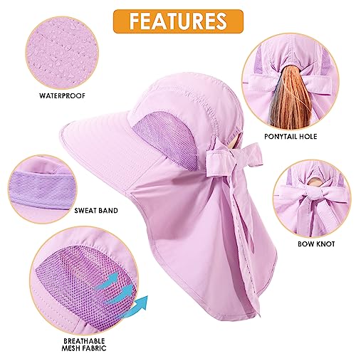 Womens Sun Hat UV Protection, Foldable Waterproof Wide Brim Bucket Hats with Neck Flap for Summer Beach Fishing Hiking - color: Purple