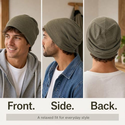 vidsel 100% Cotton Slouchy Beanie, Lightweight Summer Hats for Women Men - color: 2pcs Black+ Army Green, size: Large
