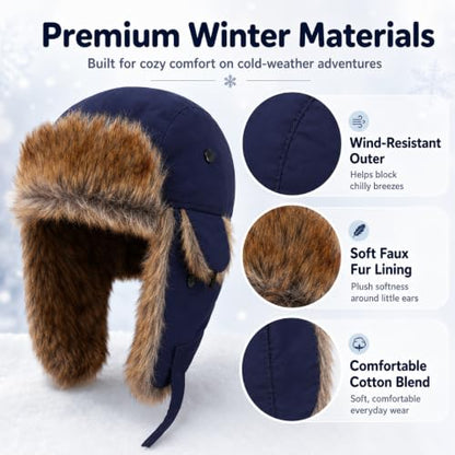 Baby Toddler Winter Trapper Hat Warm Faux Fur Aviator Hat Russian Ushanka Trooper Hunting Ski Hat with Ear Flaps Age 1-8T - color: Navy, size: 5-8 Years