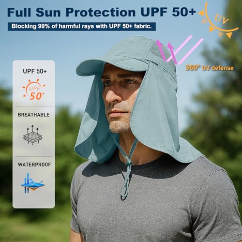 Surblue Baseball Sun Cap with Removable Neck Flap and Face Mask UPF 50+ - color: Blue, size: Small