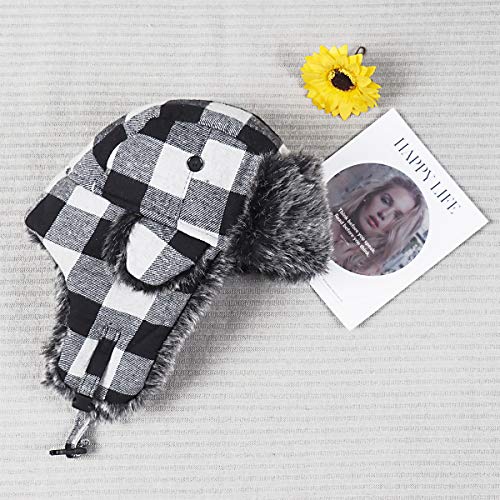 ONWAY Trapper Hat Winter Hats for Women Men with Faux Fur Ear Flaps - color: Black