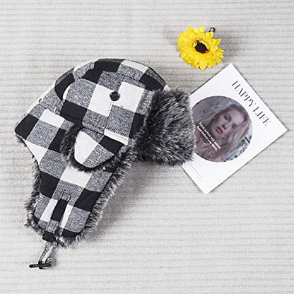 ONWAY Trapper Hat Winter Hats for Women Men with Faux Fur Ear Flaps - color: Black