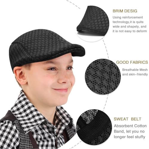 2 Pack Teenagers' Mesh Cap Breathable Summer Newsboy Hat Adjustable Beret Ivy Cap Irish Riding Hiking Hats - color: Black/Navy