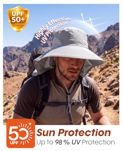 Home Prefer Outdoor UPF50+ Sun Hat Wide Brim Mesh Fishing Hat with Neck Flap - color: Light Gray