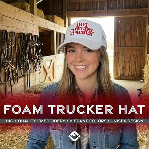 Funky Junque Premium Mesh Snapback Trucker Hat - Stylish Comfort for All - Patriotic, Humor & More - color: Hot Cowgirl Summer (White)