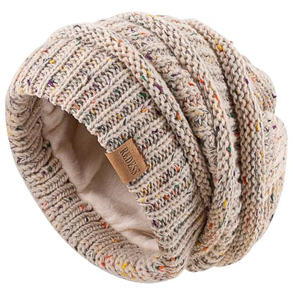 REDESS Slouchy Beanie Hat for Men and Women Winter Warm Knit Hat Chunky Soft Oversized Cable Cap - color: Confetti Oat