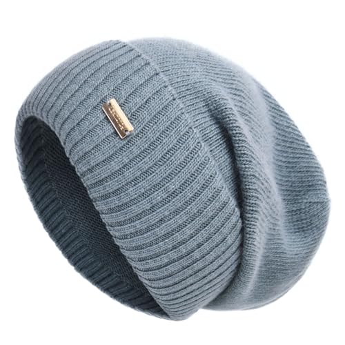 jaxmonoy Slouchy Beanies for Women Winter Lightweight Ladies Knit Hat Cuffed Soft Warm Slouch Beanie Cap - Brown - color: Blue