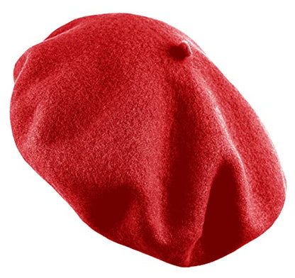 Women's French Beret Hat Solid Color Plain Wool Classic Traditional Artist Cap - color: Red