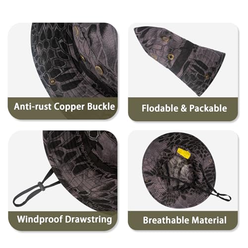 Sun Hats for Men Women Bucket Hat UPF 50+ Boonie Fishing Safari Hat - color: Black Mang Pattern