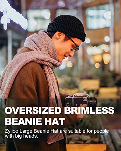 Zylioo XXL Brimless Beanie Hats,Large Knitted Trawler Skull Cap,Winter Stretchy Docker Cap,Warm Rolled Cuff Harbour Hat - color: Gray, size: Medium-Large