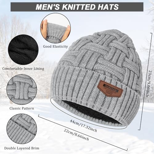 Winter Scarf for Men, 3 PCS Fleece Beanie Hat and Gloves Set - color: Light Grey Hat Scarf Gloves Set