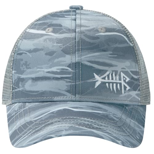 BASSDASH Altimate Fishing Hat Mesh Back for Men Women Adjustable Baseball Trucker Cap - color: Grey Camo