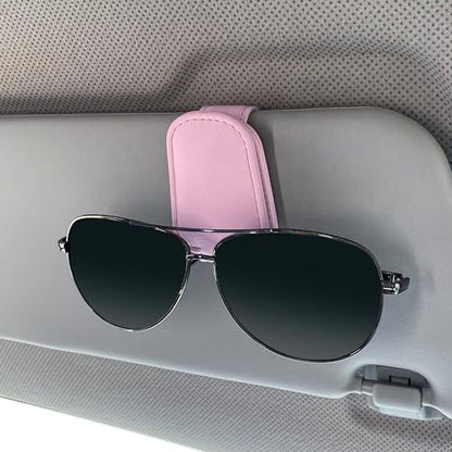 Sunglass Holder for Car, Visor Sunglasses Holder Clip Magnetic Leather - color: Pink
