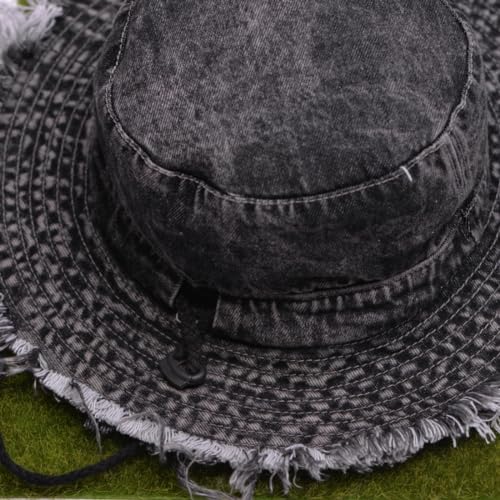Cotton Denim Distressed Bucket Hat, Sun Hat, Hat for Men and Women - color: Blu16