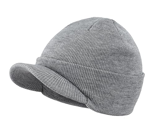 Home Prefer Men's Winter Beanie Hat with Brim Warm Double Knit Cuff Beanie Cap Watch Radar Hat - color: Ash