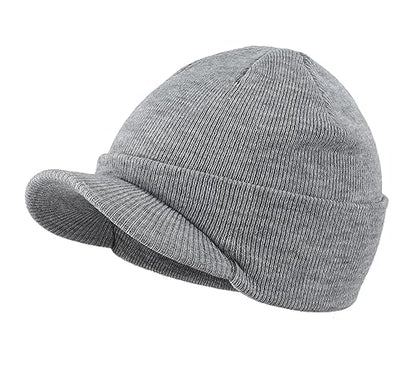 Home Prefer Men's Winter Beanie Hat with Brim Warm Double Knit Cuff Beanie Cap Watch Radar Hat - color: Ash