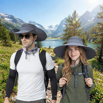 Wide Brim Sun Hat for Men Women UV Protection Bucket Fishing Hats - color: Dark Gray