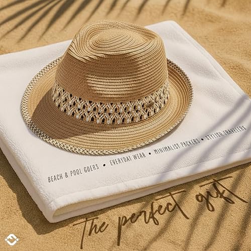 Funky Junque Short Brim Fedora Packable Sun Hat for Women - color: Brown