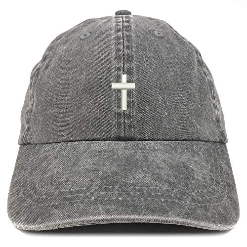 Trendy Apparel Shop Cross Embroidered Washed Cotton Adjustable Cap - color: Black