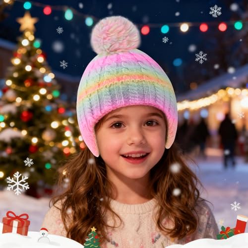 Kids Winter Beanie Hat Boys Toddler Knitted Pom Hat Earflap Fleece Lining Ages 3-12 - color: Multicolour2, size: 7-12 Years