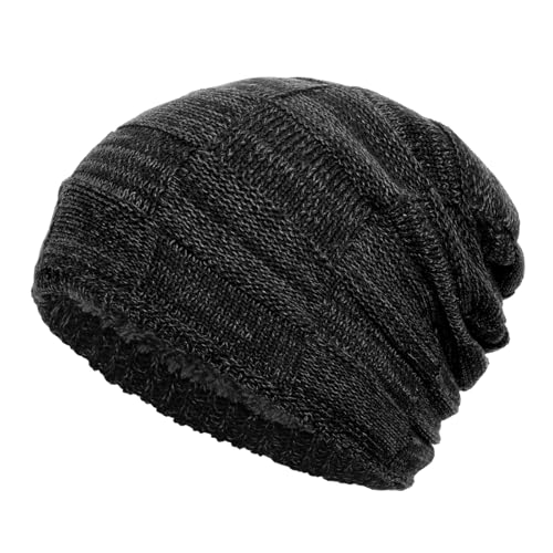 Slouchy Beanies Lightweight Warm Beanies Fleece Lined Hat Unisex Soft Cuffed Thick Knitted Winter Hat Stocking Cap for Men Women Gifts for Cold Weather Black