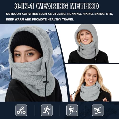 Winter Ski Mask Balaclava, Windproof Face Mask Warm Neck Cover - color: Grey