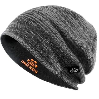 Lvaiz Winter Fleece Lined Beanie Hat for Men Women Reversible Skull Cap - color: Navy Blue+black
