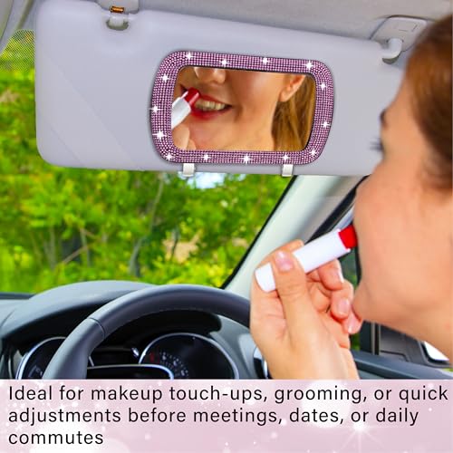 BFXM Car Visor Mirror, Clip-On Car Mirror Vanity with Pink Bling Diamonds - color: Pink