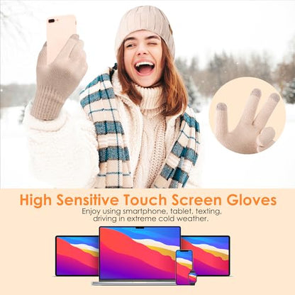 Womens Winter Beanie Warm Hat Touchscreen Gloves Set with Fleece Lined Skull Caps Gifts for Women Men - color: Dark Gray