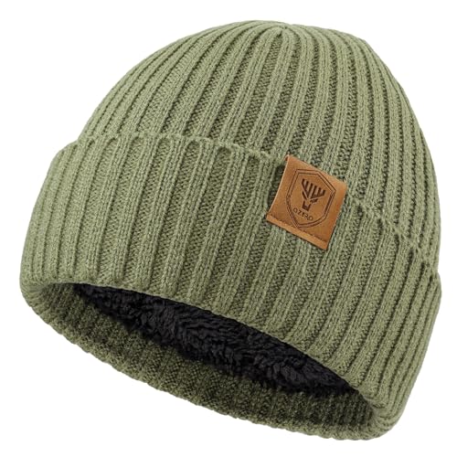 OZERO Winter Beanie for Men Women,Thermal Knit Soft Fleece Lined Hats - color: Green