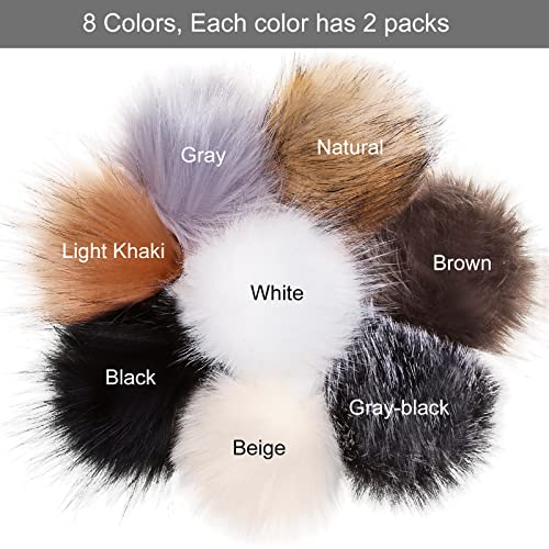 Tatuo 16 Pcs Faux Fur Pom Poms for Hats, Black,Gray, Brown,White, Natural - color: Black, Gray, Brown, White, Natural