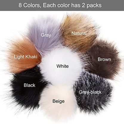 Tatuo 16 Pcs Faux Fur Pom Poms for Hats, Black,Gray, Brown,White, Natural - color: Black, Gray, Brown, White, Natural