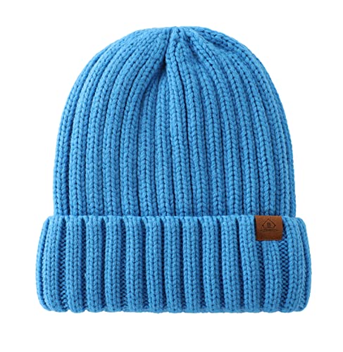 Home Prefer Mens Winter Hat Wool Fleece Lined Knit Beanie Hat Warm Stocking Caps - color: Sky Blue