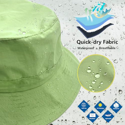 woogwin Waterproof Bucket Rain Hat with Chin Strap Quick Dry Packable Boonie Sun Hat Safari Hat UV Protection - color: Apple Green
