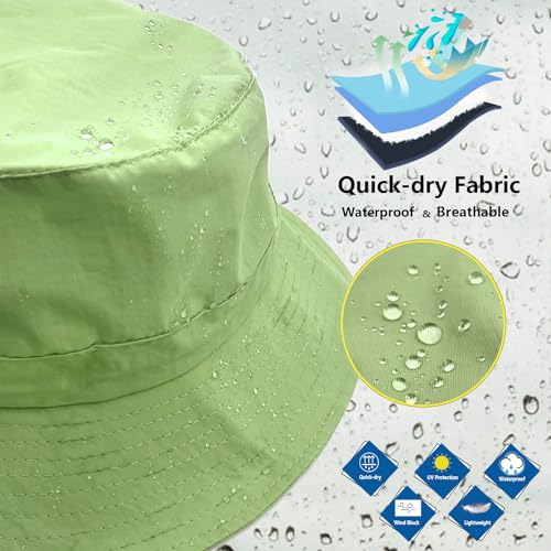 woogwin Waterproof Bucket Rain Hat with Chin Strap Quick Dry Packable Boonie Sun Hat Safari Hat UV Protection - color: Apple Green