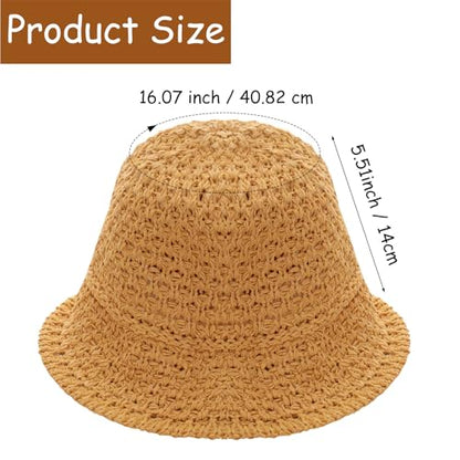 Avxdbr Womens Sun Hat Crochet Straw Bucket Hat Wide-Brimmed Beach Cap