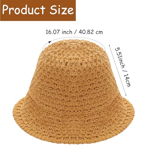 Avxdbr Womens Sun Hat Crochet Straw Bucket Hat Wide-Brimmed Beach Cap