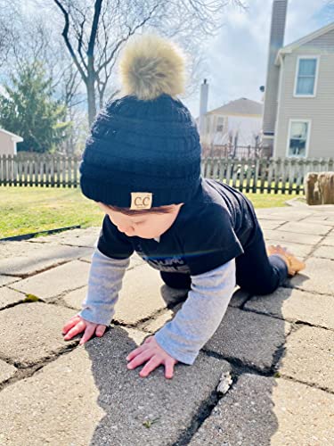 Funky Junque Baby Pom Pom Beanie – Soft Knit Infant Winter Hat for Baby Girls & Boys, Cozy Warm Newborn Beanie 0–12 Months - color: Black - Faux Fur Pom