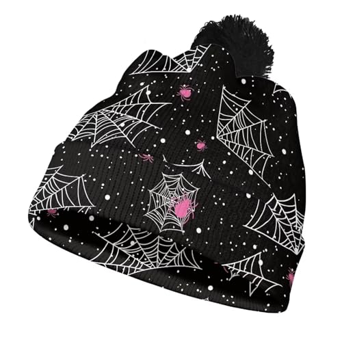 Cute Winter Hats for Women Cold Weather Knit Beanies for Women with Pom Pom - color: Goth Spider Web